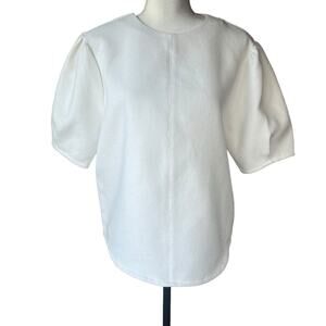 Sir The Label Pique white Puff Sleeve Top Size Medium